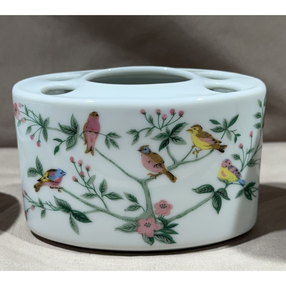 Vtg Jakson Midcentury Tropical Birds Toothbrush Holder Soap Dish Cup Tree Floral - Picture 6 of 15